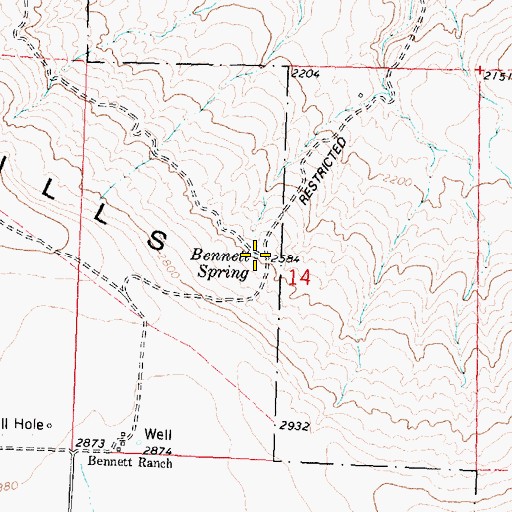 Topographic Map of Bennett Spring, WA