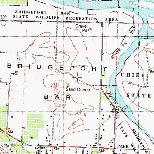 Topographic Map of Bridgeport Bar, WA
