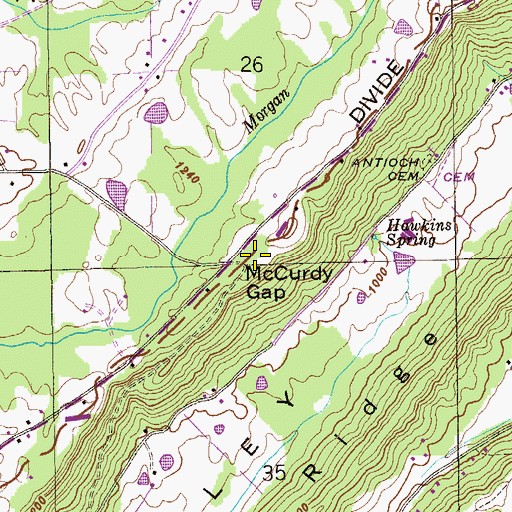 Topographic Map of McCurdy Gap, AL