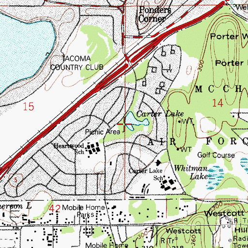 Topographic Map of Carter Lake, WA