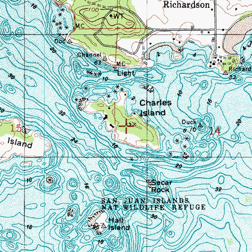Topographic Map of Charles Island, WA