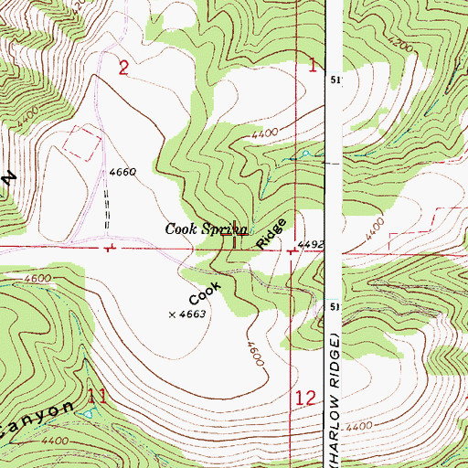 Topographic Map of Cook Spring, WA