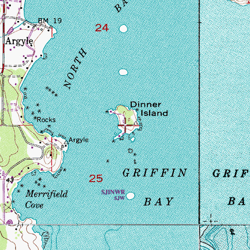 Topographic Map of Dinner Island, WA