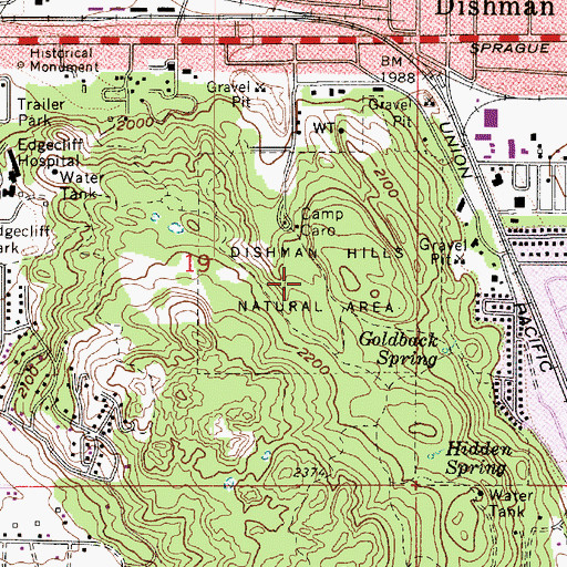 Topographic Map of Dishman Hills Natural Area, WA