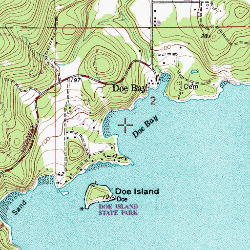 Topographic Map of Doe Bay, WA