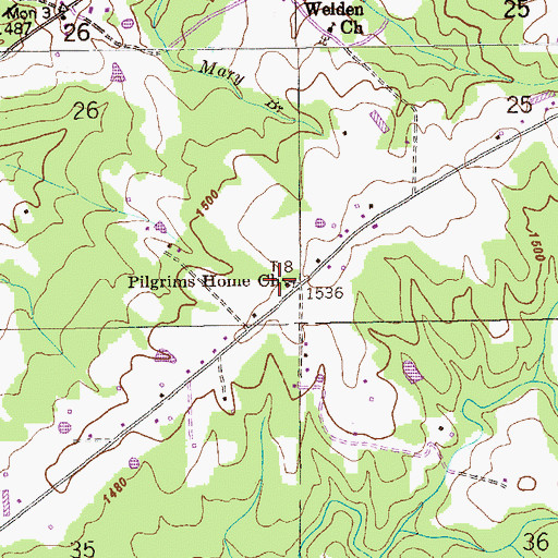 Topographic Map of Pilgrims Home Church, AL