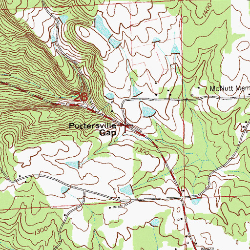 Topographic Map of Portersville Gap, AL