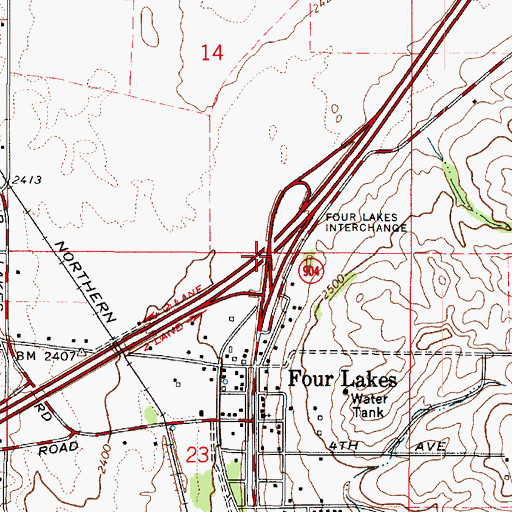 Topographic Map of Four Lakes Interchange, WA