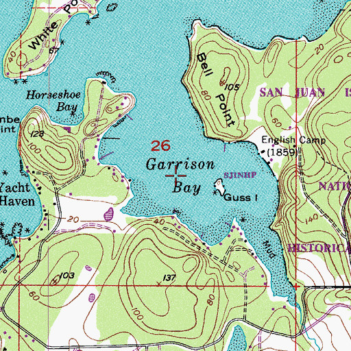Topographic Map of Garrison Bay, WA