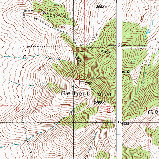 Topographic Map of Gelbert Mountain, WA