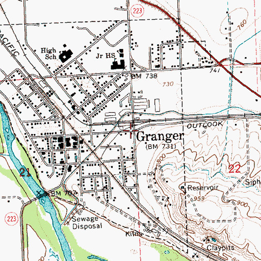 Topographic Map of Granger, WA