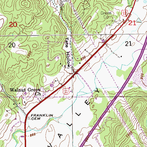 Topographic Map of Tate Hollow, AL