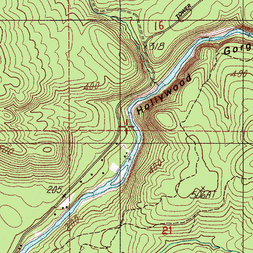 Topographic Map of Hollywood Gorge, WA
