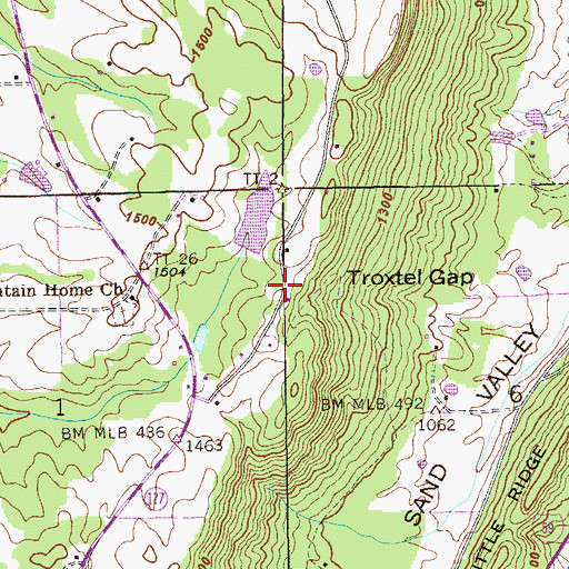 Topographic Map of Troxtel Gap, AL