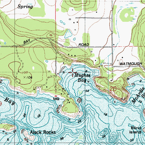 Topographic Map of Hughes Bay, WA