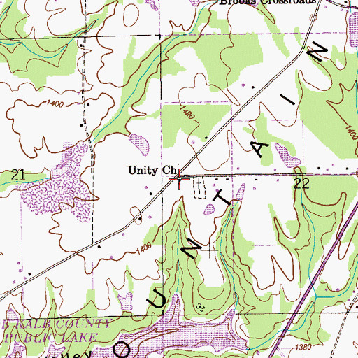 Topographic Map of Unity Church, AL