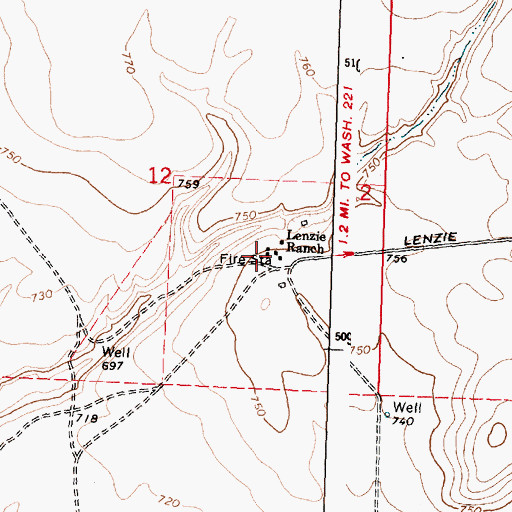Topographic Map of Lenzie Ranch, WA