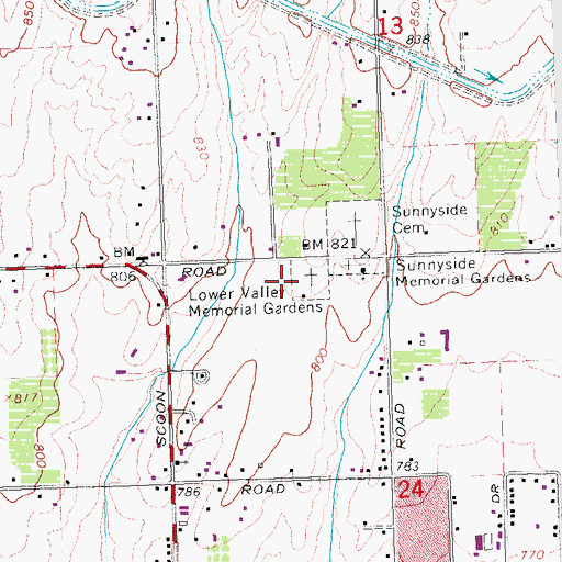 Topographic Map of Lower Valley Memorial Gardens, WA