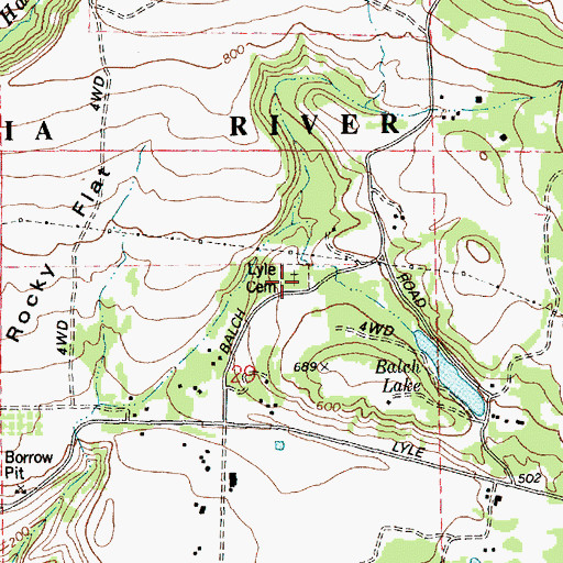 Topographic Map of Lyle Cemetery, WA