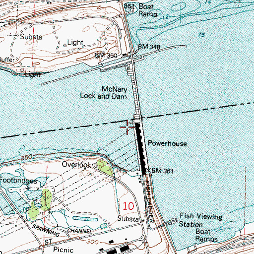 Topographic Map of McNary Lock and Dam, OR