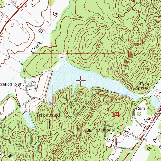 Topographic Map of Fort Payne City Lake, AL