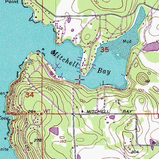 Topographic Map of Mitchell Bay, WA