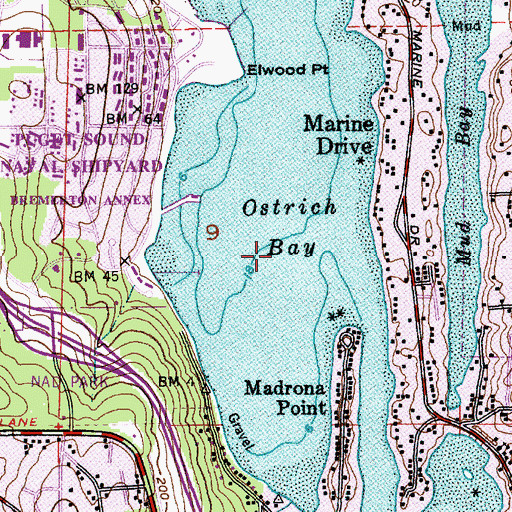 Topographic Map of Ostrich Bay, WA
