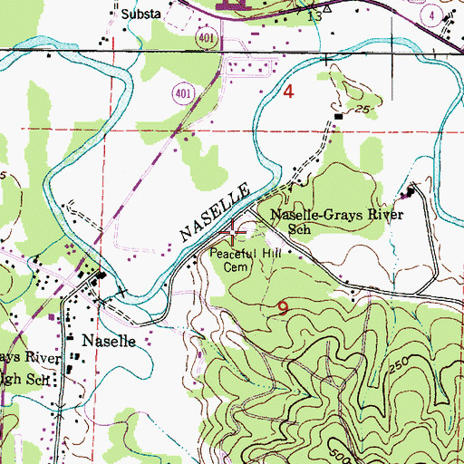Topographic Map of Peaceful Hill Cemetery, WA