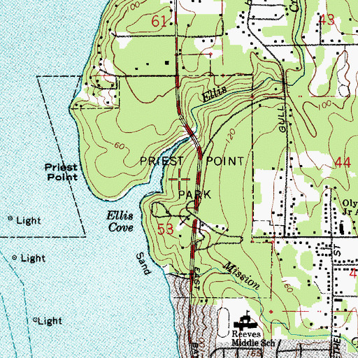 Topographic Map of Priest Point Park, WA