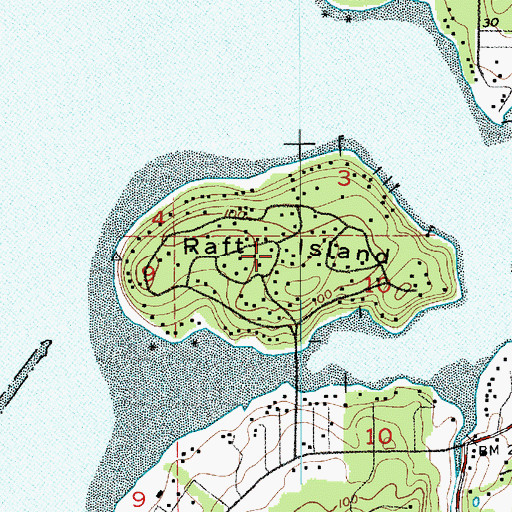 Topographic Map of Raft Island, WA