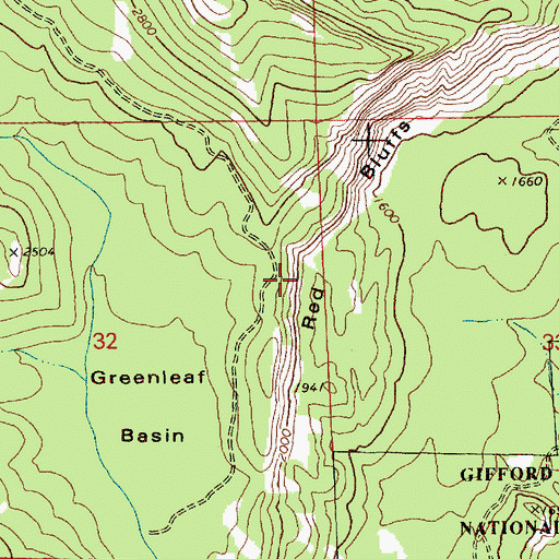Topographic Map of Red Bluffs, WA