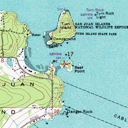 Topographic Map of Reef Point, WA