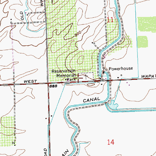 Topographic Map of Reservation Memorial Park, WA