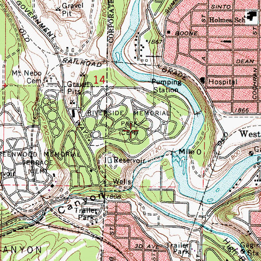 Topographic Map of Riverside Memorial Park, WA