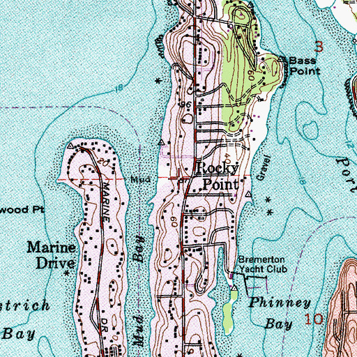 Topographic Map of Rocky Point, WA