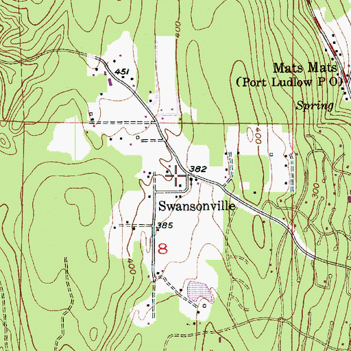 Topographic Map of Swansonville, WA
