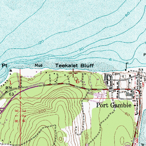 Topographic Map of Teekalet Bluff, WA
