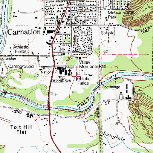 Topographic Map of Valley Memorial Park, WA