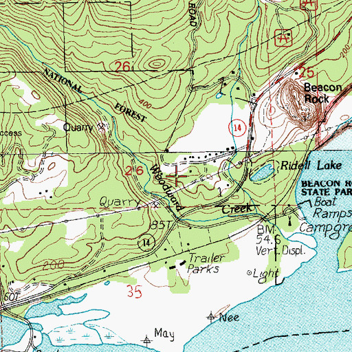 Topographic Map of Wahclella Natural Park, WA