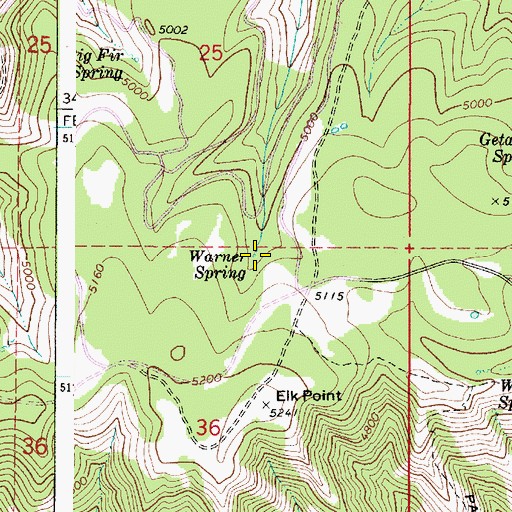 Topographic Map of Warner Spring, WA
