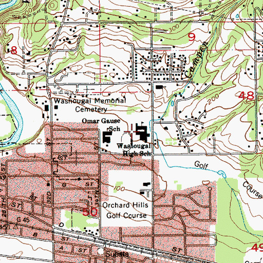 Topographic Map of Washougal High School, WA