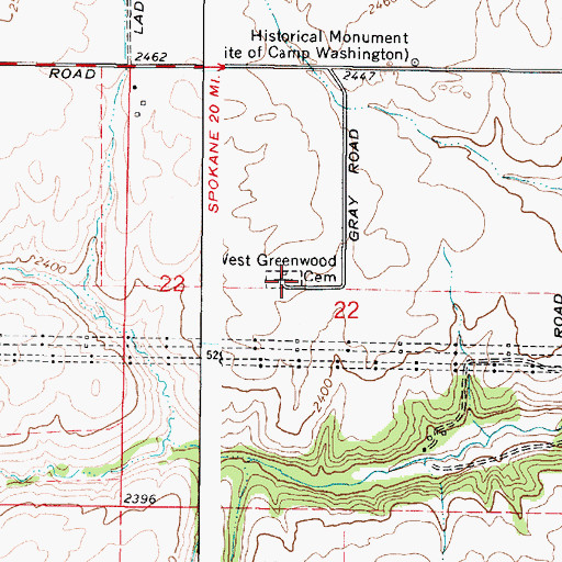 Topographic Map of West Greenwood Cemetery, WA
