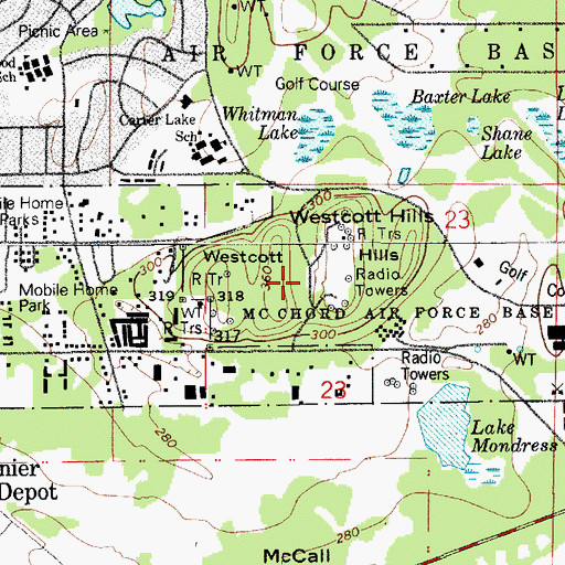 Topographic Map of Westcott Hills, WA