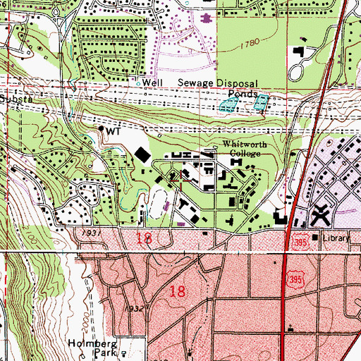 Topographic Map of Whitworth University, WA