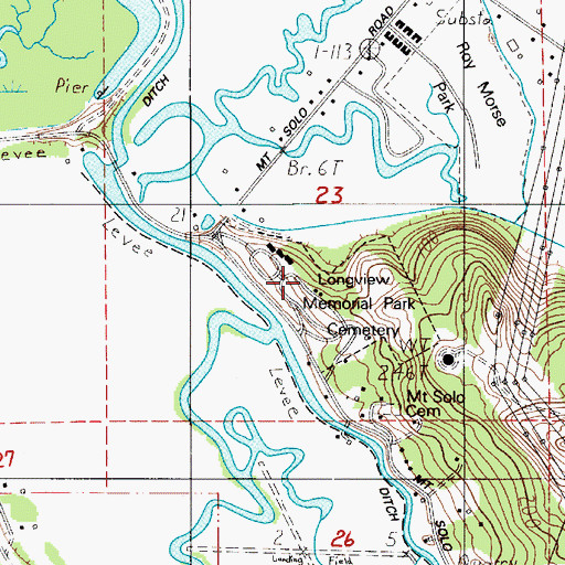 Topographic Map of Longview Memorial Park Cemetery, WA