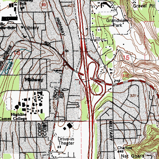 Topographic Map of Midway Interchange, WA