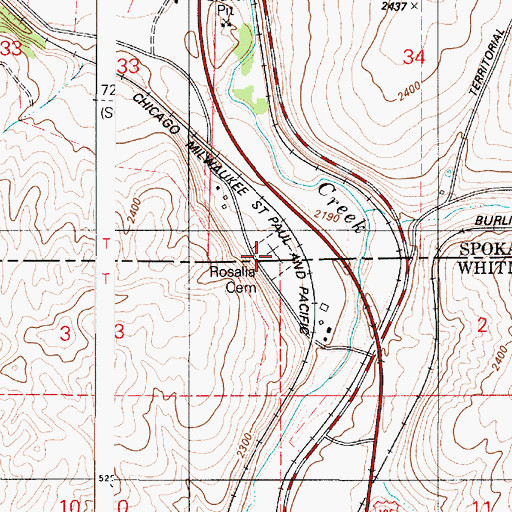 Topographic Map of Rosalia Cemetery, WA