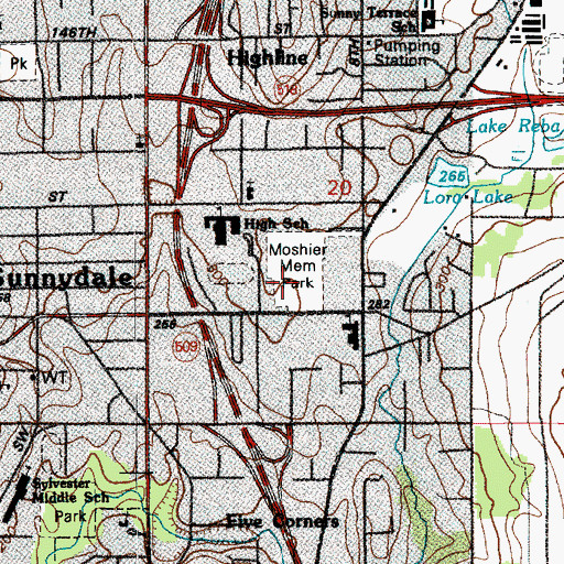 Topographic Map of Mosier Memorial Park, WA