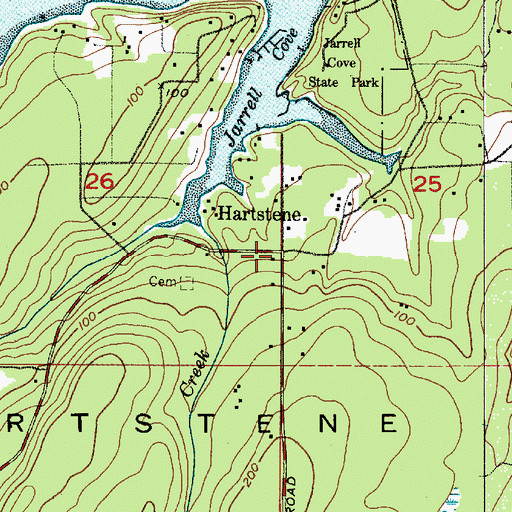 Topographic Map of Hartstene, WA