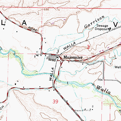 Topographic Map of Mojonnier, WA